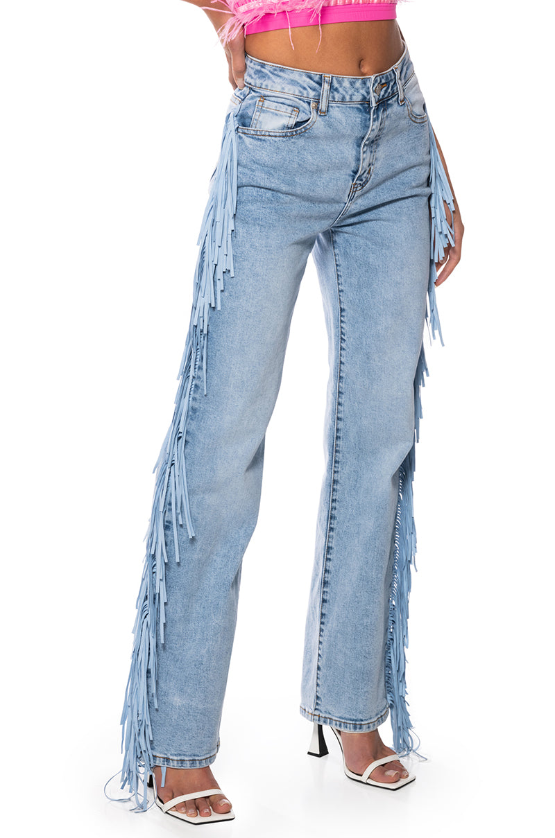 LET LOOSE FRINGE SIDE JEANS view 0