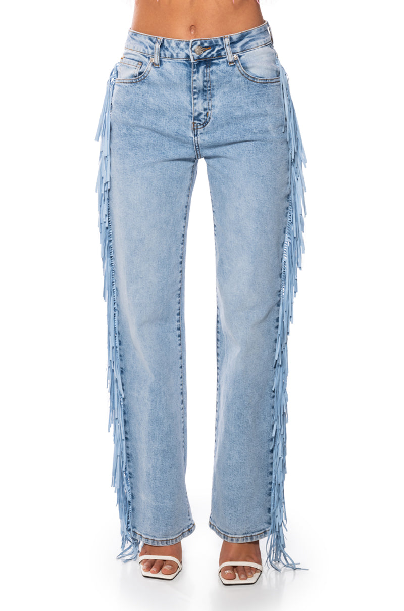 LET LOOSE FRINGE SIDE JEANS - Main Image