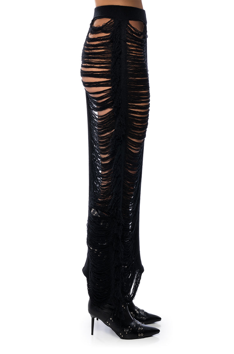 Extra View Let The Light In Distressed Fringe Two Piece Maxi Skirt Set