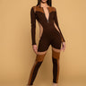 Front View Lethal Venom Jumpsuit in Brown Multi