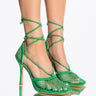 Front View Lets Get Away Square Toe Netted Strappy Pump In Green