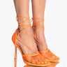 Front View Lets Get Away Square Toe Netted Strappy Pump In Orange