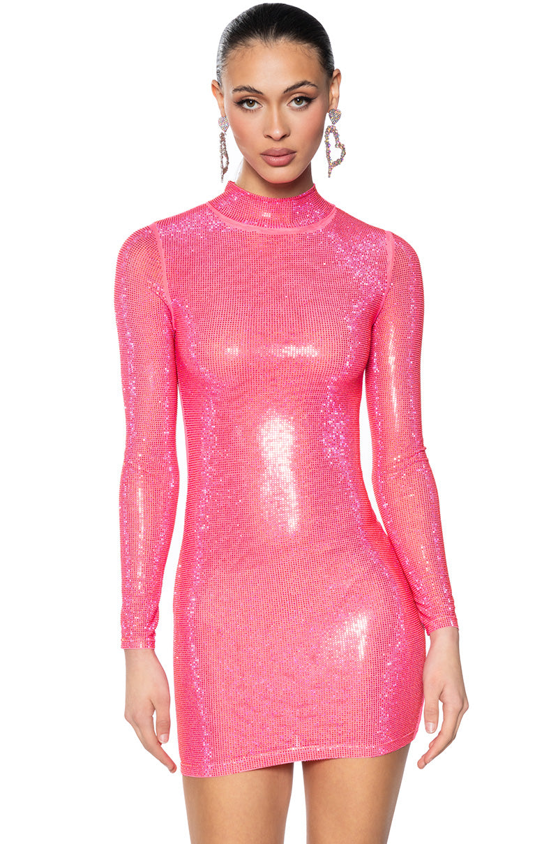 Front View Lets Go Party Rhinestone Mini Dress