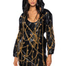 Front View Lets Link Up Faux Leather Chain Detail Mini Hoodie Dress