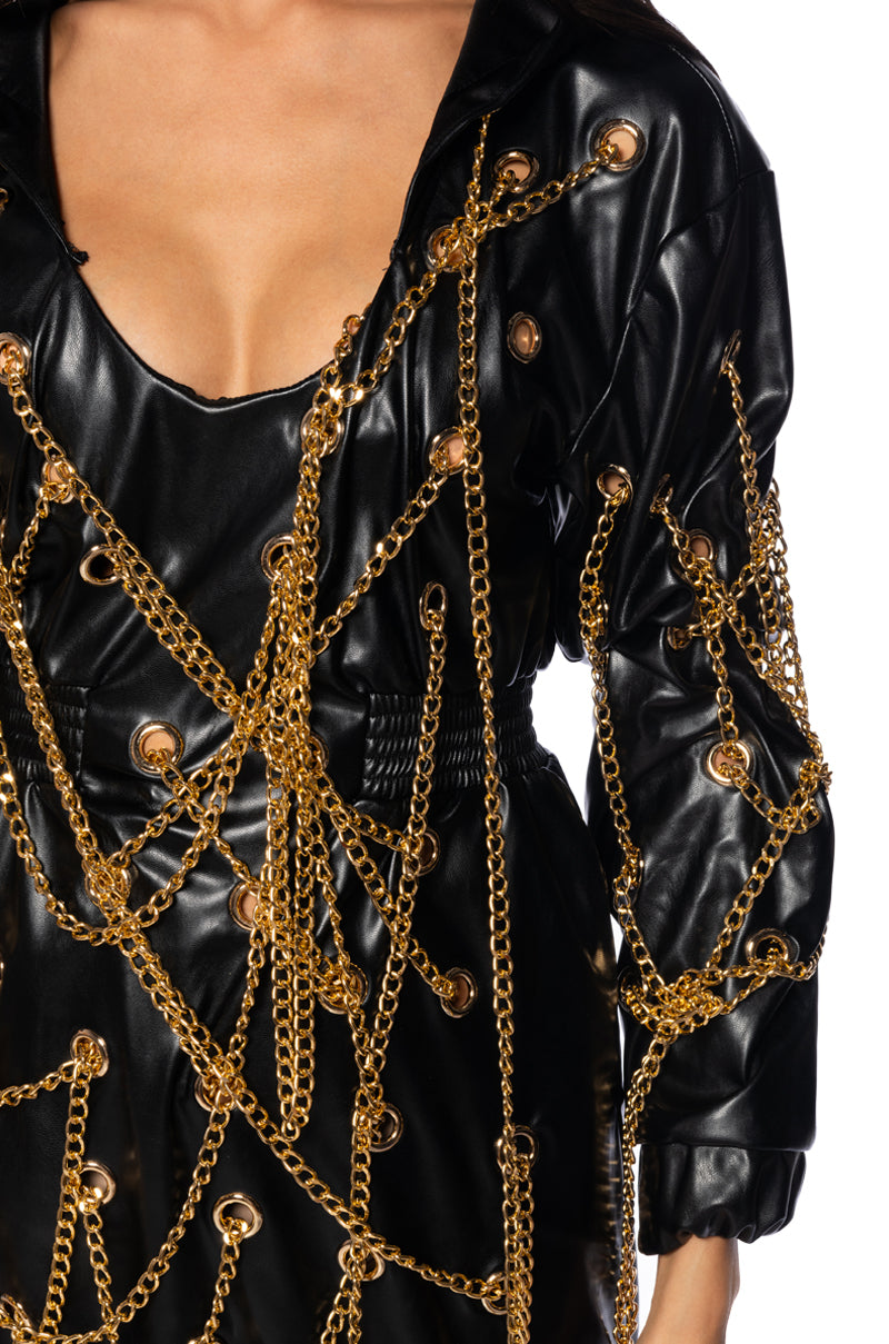 LETS LINK UP CHAIN PU MINI DRESS AKIRA LETS LINK UP CHAIN PU MINI DRESS AKIRA