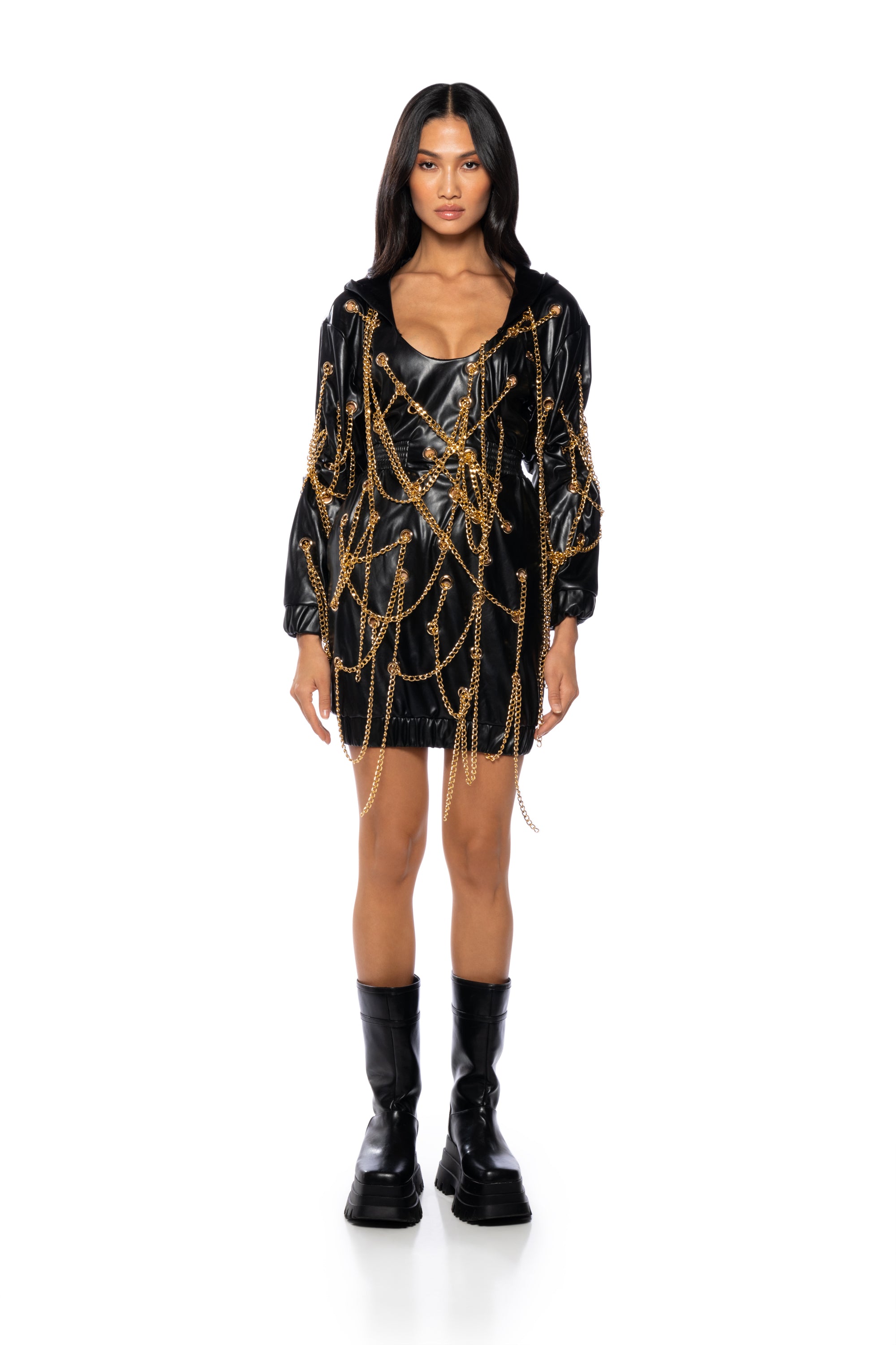 LETS LINK UP CHAIN PU MINI DRESS AKIRA LETS LINK UP CHAIN PU MINI DRESS AKIRA