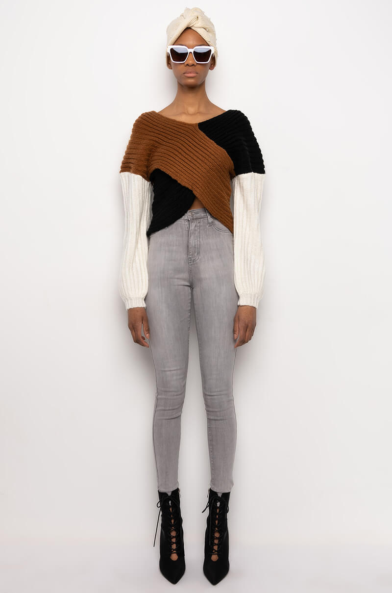 Extra View Lets Twist Again Ribbed Knit Sweater