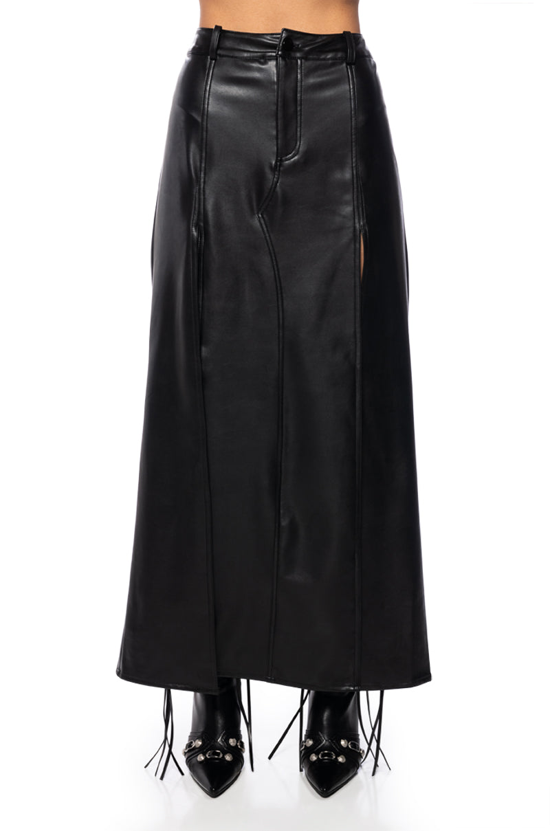 Full View Level Up Faux Leather Double Slit Maxi Skirt