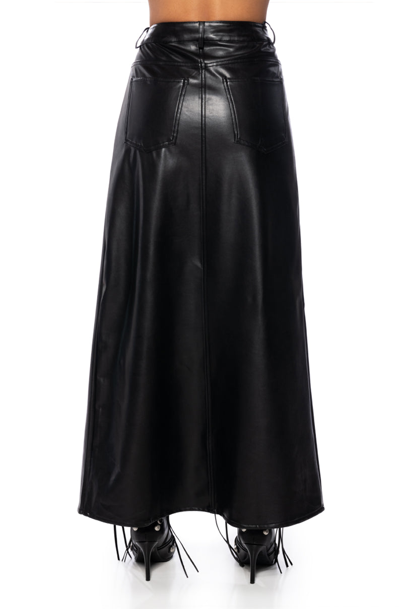 Extra View Level Up Faux Leather Double Slit Maxi Skirt