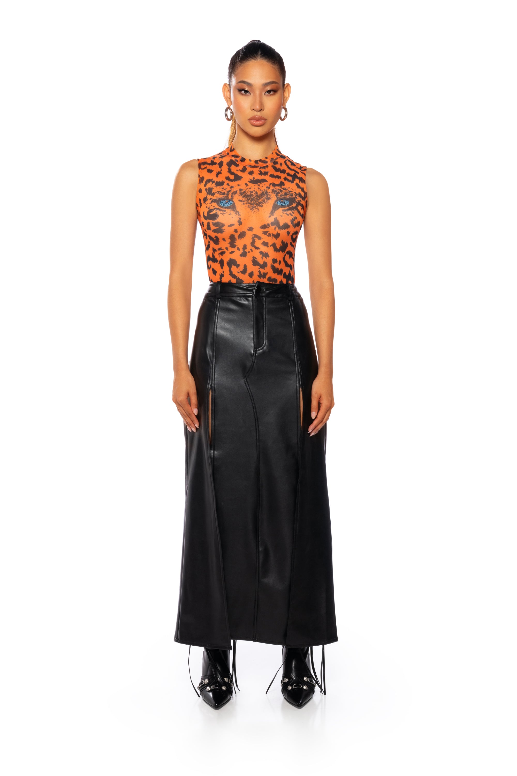 Extra View Level Up Faux Leather Double Slit Maxi Skirt