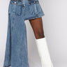 Front View Level Up Maxi Mini Denim Skirt in Light Blue Denim