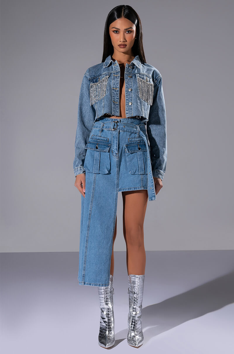 Side View Level Up Maxi Mini Denim Skirt