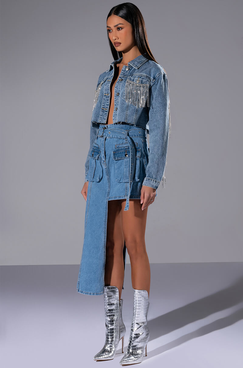 Back View Level Up Maxi Mini Denim Skirt