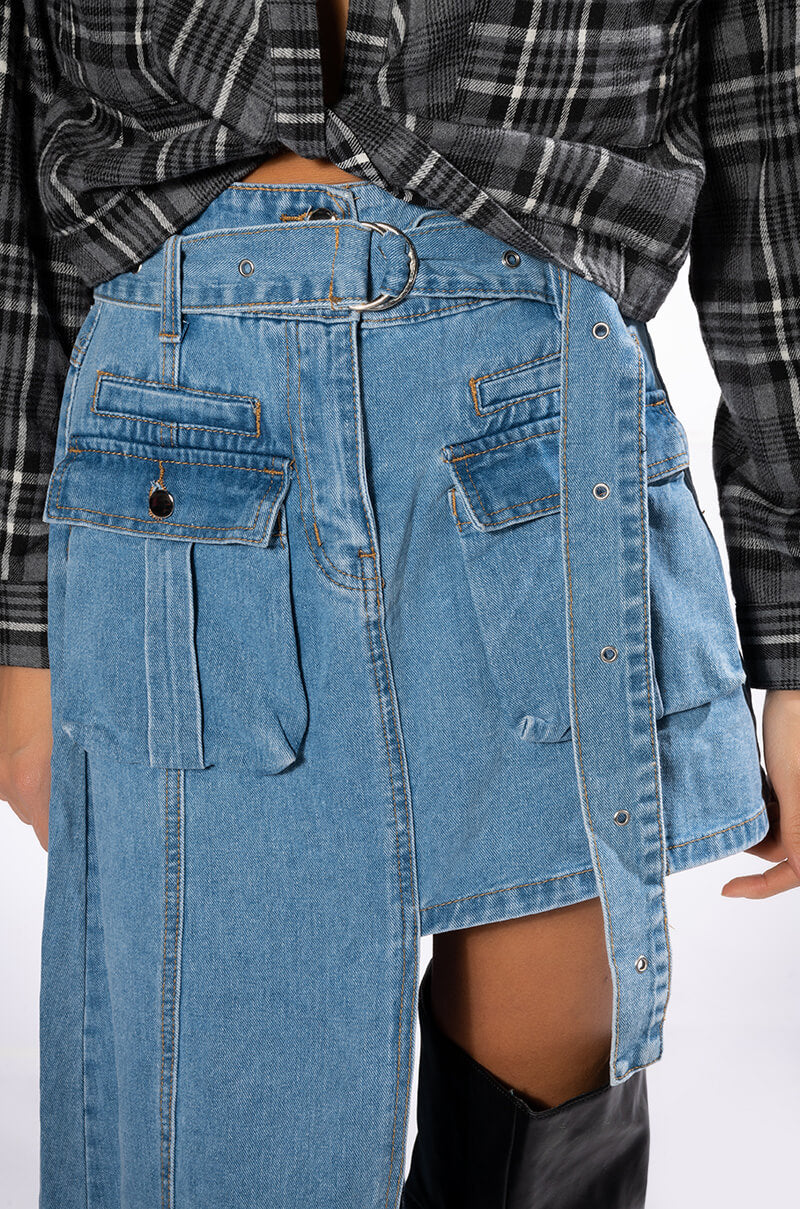 Extra View Level Up Maxi Mini Denim Skirt