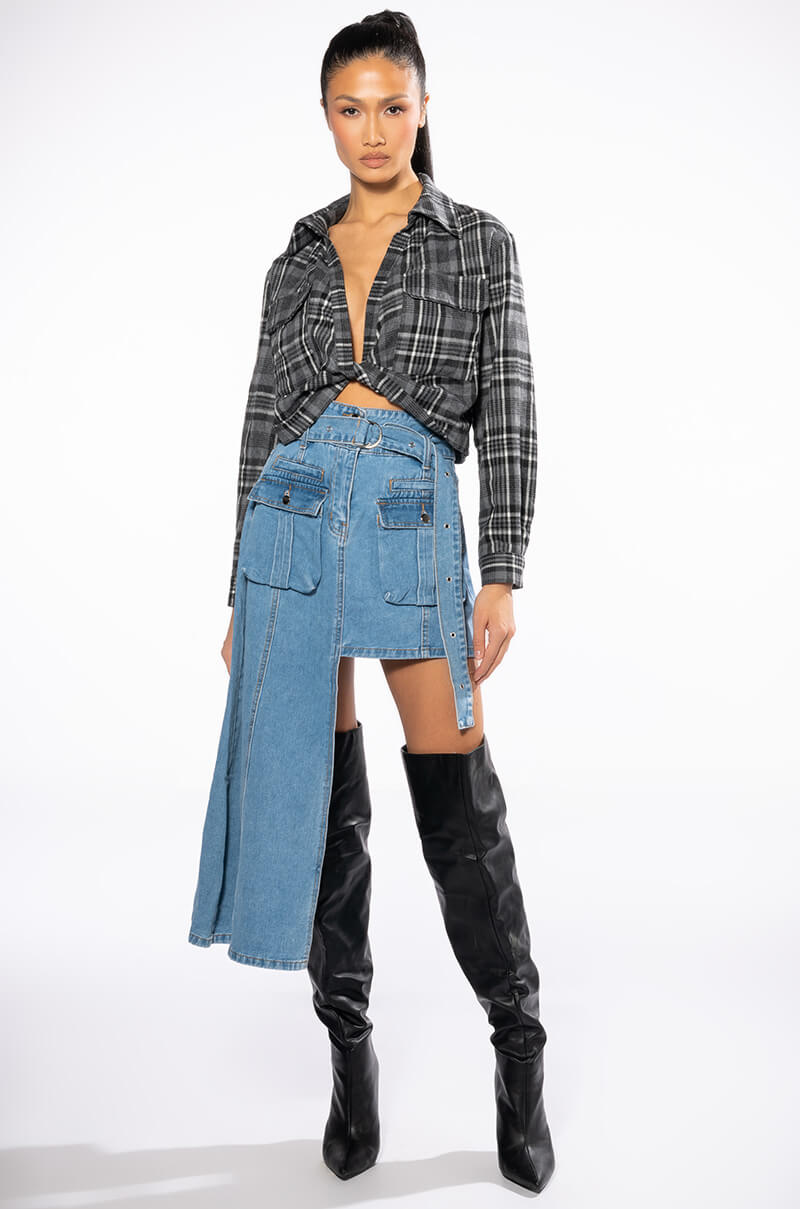 Extra View Level Up Maxi Mini Denim Skirt