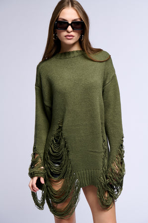 open lace back dress Grunge Stripes Ripped Sweater Dress