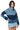 Front View Lift Me Up Denim Patchwork Funnel Neck Top