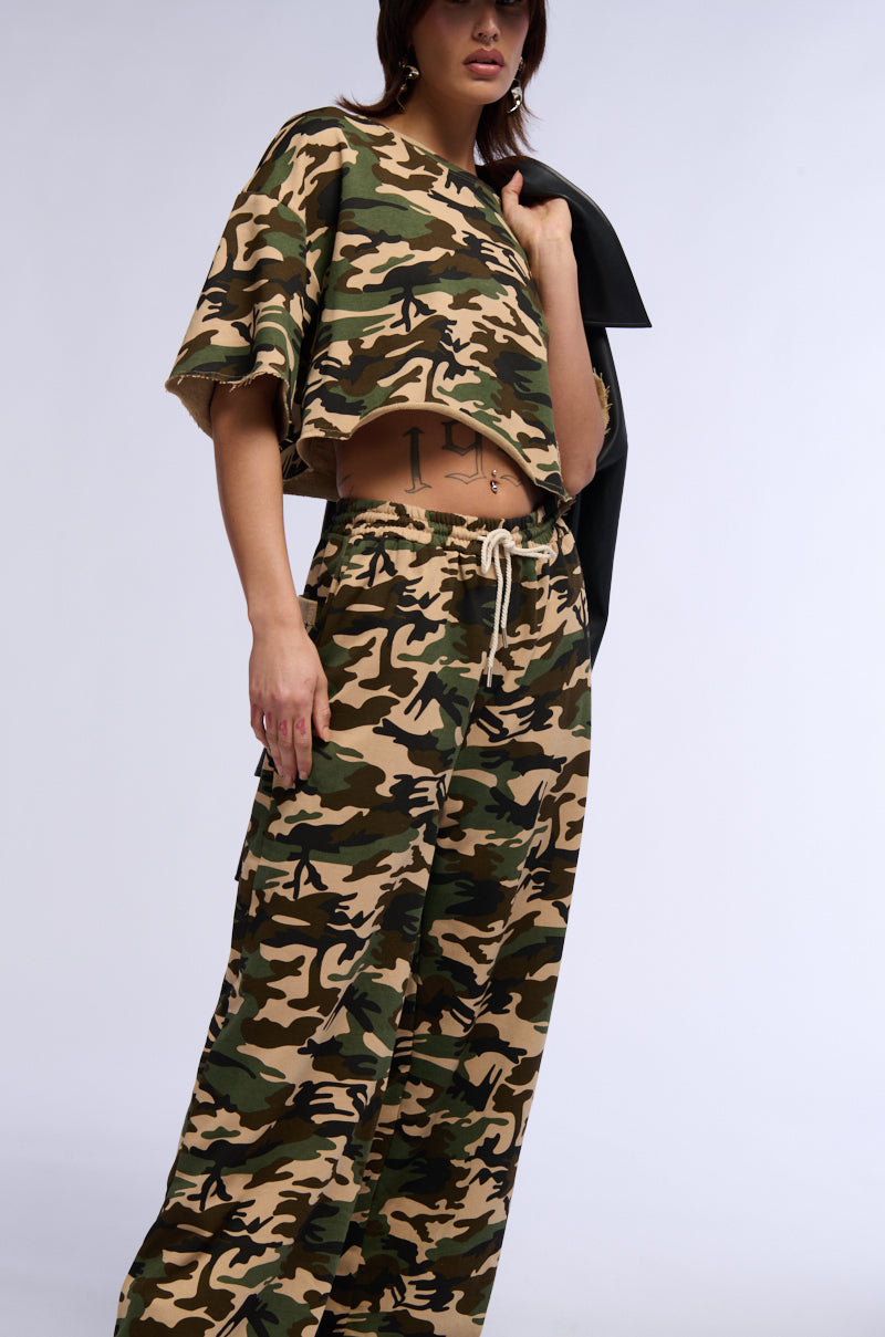 Detail View Lift Me Up Wide Leg Camo Jogger Pant