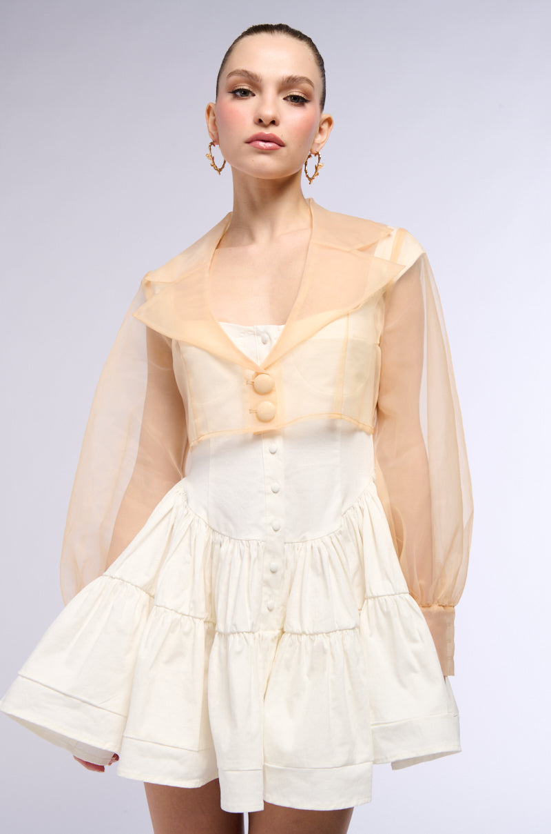 LIGHTWEIGHT MESH CROP BLAZER IN BEIGE view 0