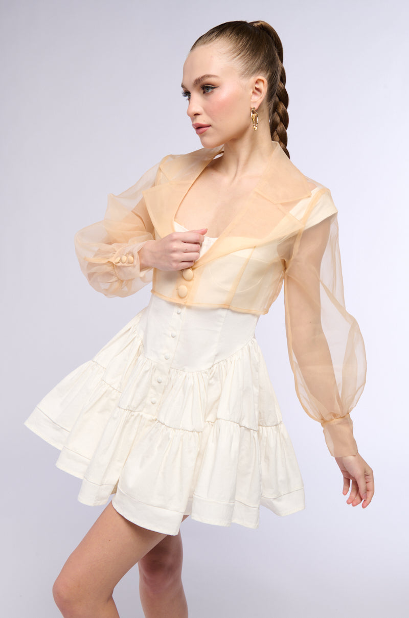 Side View Lightweight Mesh Crop Blazer In Beige