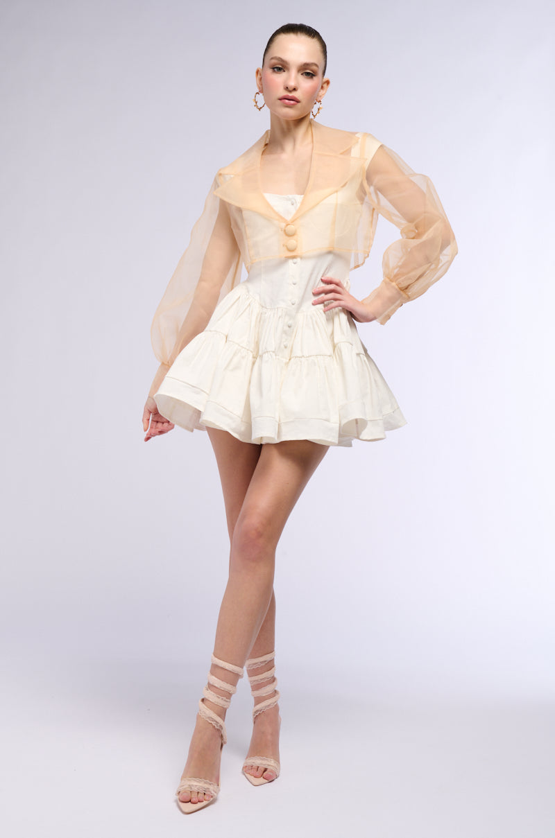 Full View Lightweight Mesh Crop Blazer In Beige