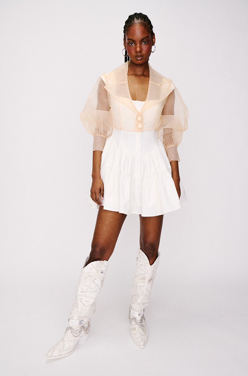 Extra View Lightweight Mesh Crop Blazer In Beige