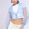 Front View Lightweight Mesh Crop Blazer In Blue