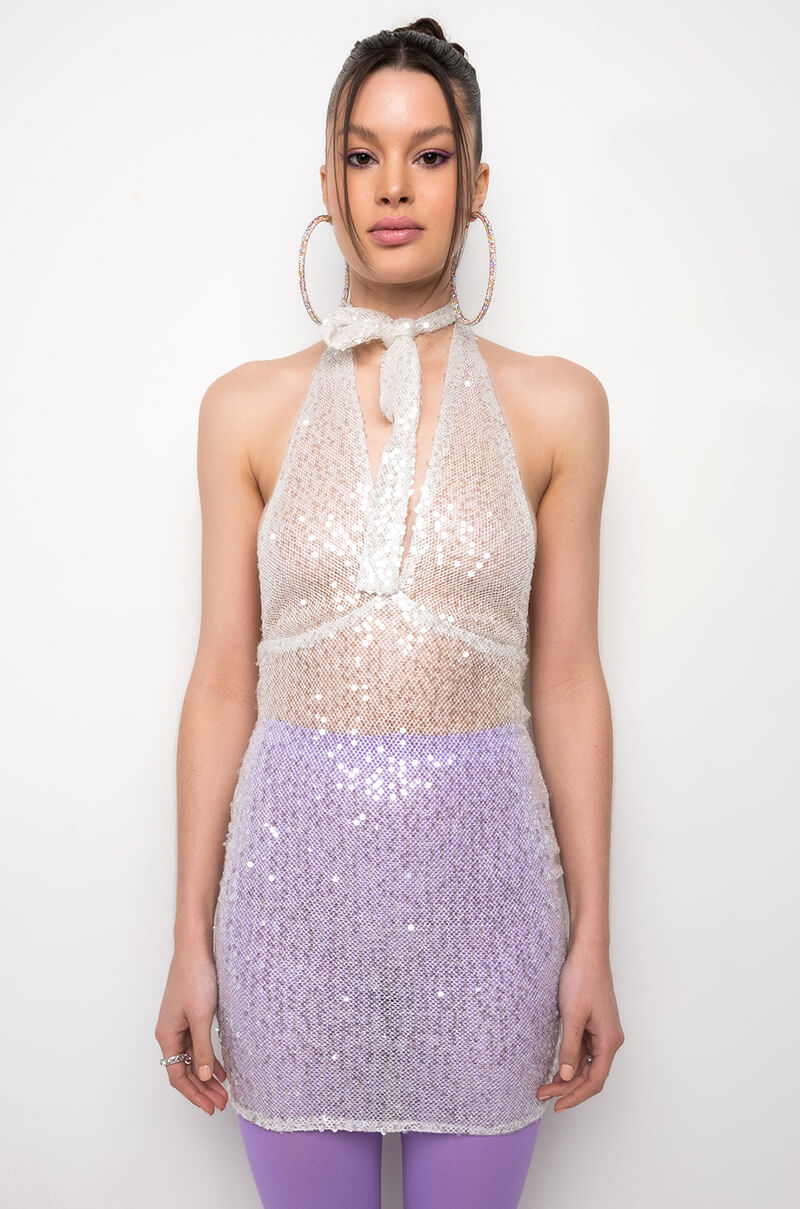 Full View Like A Disco Ball Sequin Sheer Mini Dress