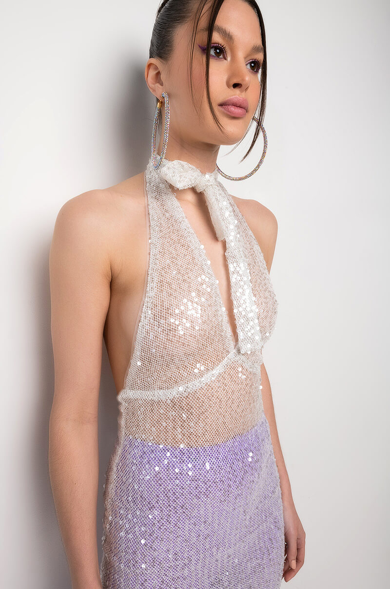 Extra View Like A Disco Ball Sequin Sheer Mini Dress