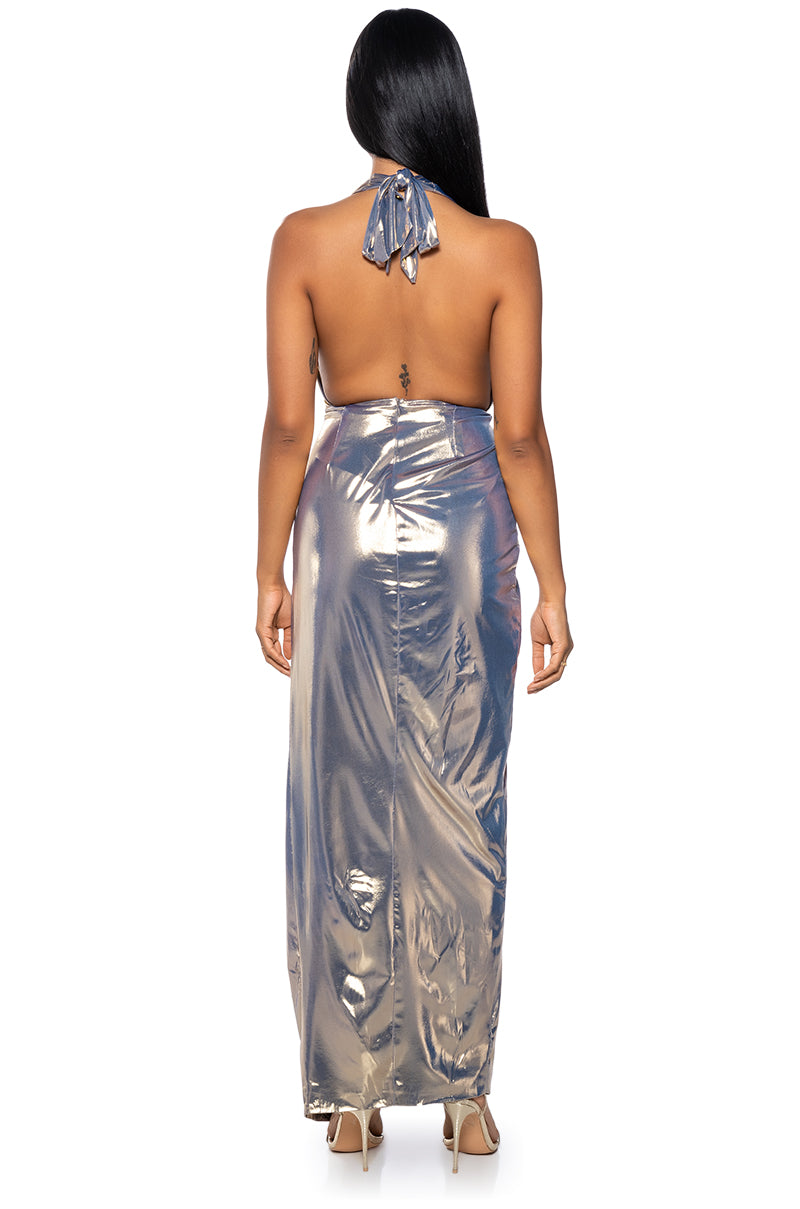 Full View Like A Goddess Metallic Maxi Dress