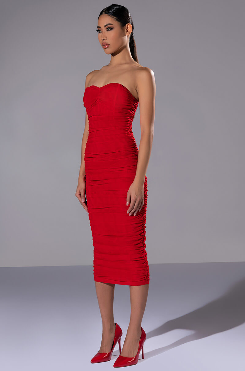 LIKE I SAID STRAPLESS MIDI MESH DRESS view 0