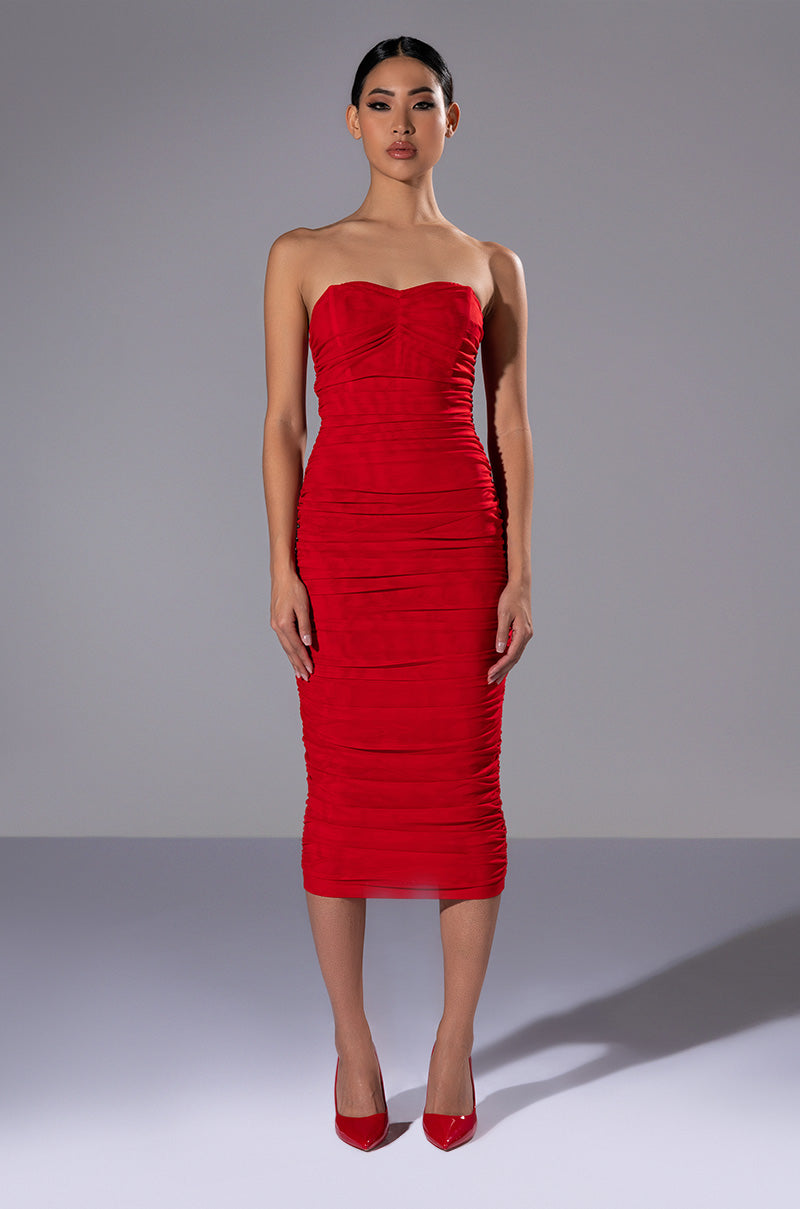 Side View Like I Said Strapless Midi Mesh Dress