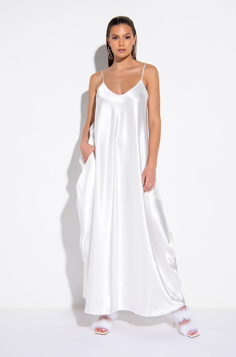 Front View Like Royalty Maxi Satin Dress
