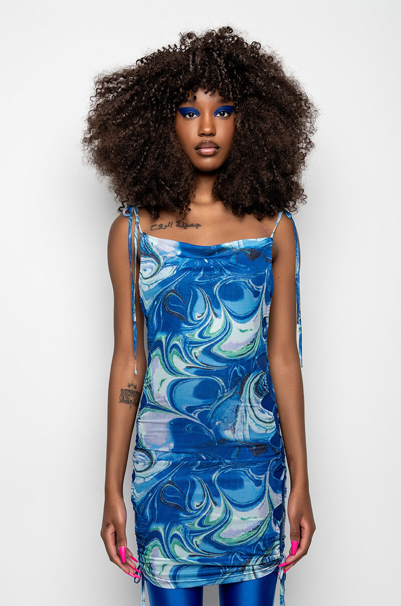 Extra View Lil Baby Mesh Print Mini Dress