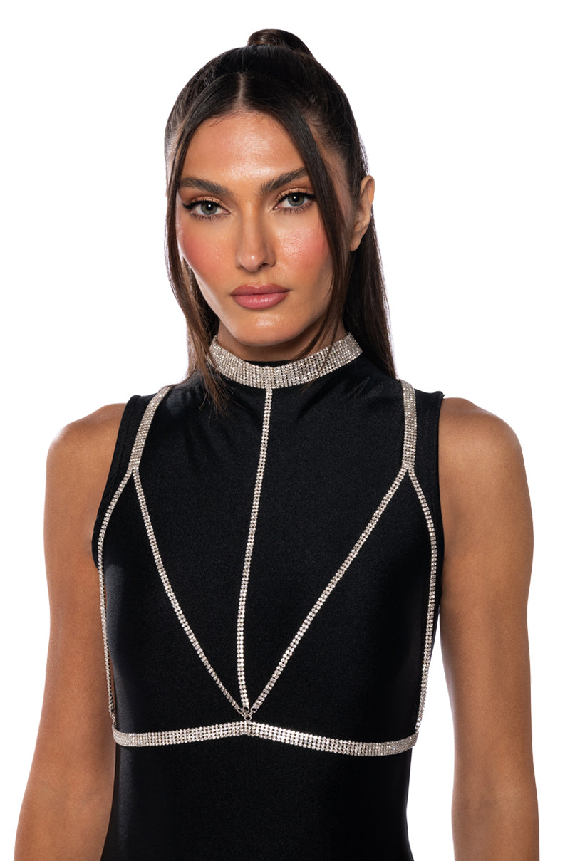 Front View Lil Tease Rhinestone Body Chain