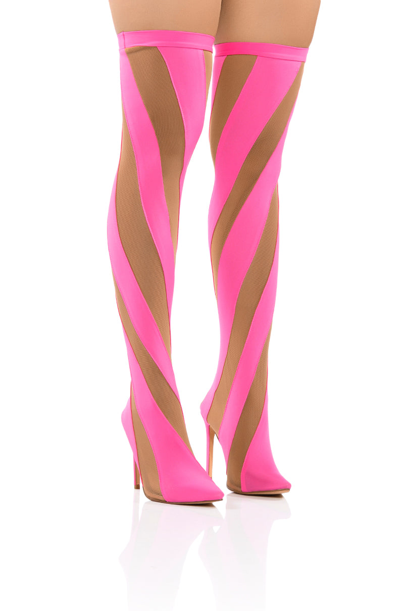 LILITH MESH THIGH HIGH BOOT IN PINK view 0