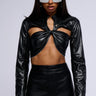 Front View Lilith Twist Front Faux Leather Top