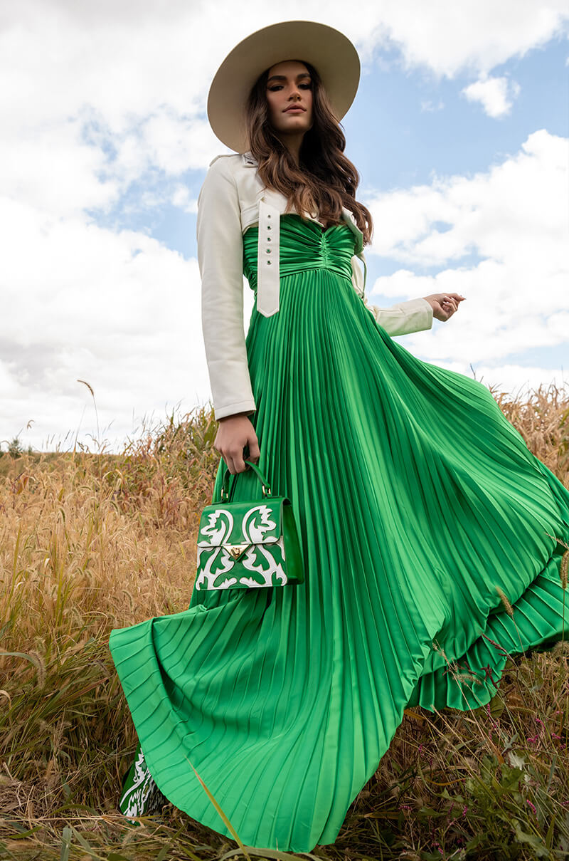 LILY PLEATED SATIN MAXI DRESS view 0