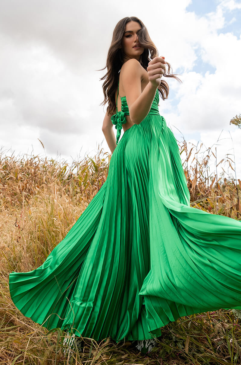 LILY PLEATED SATIN MAXI DRESS AKIRA LILY PLEATED SATIN MAXI DRESS AKIRA