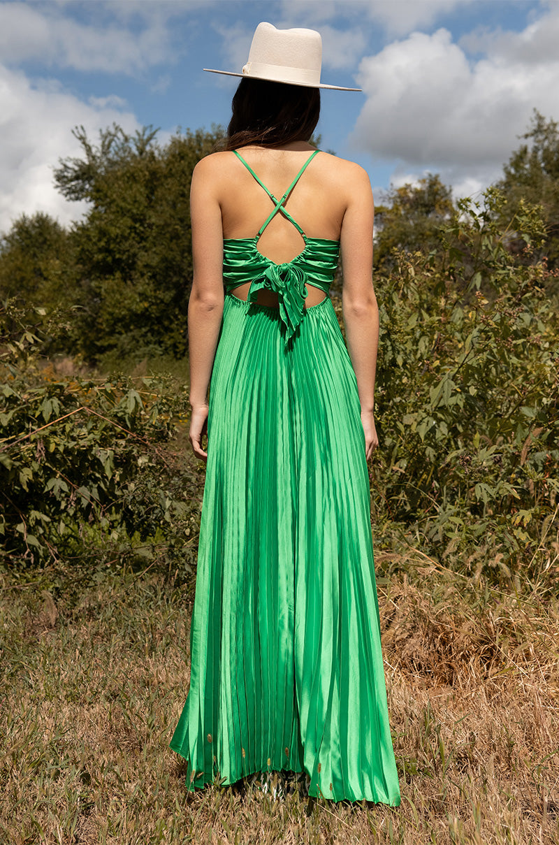 LILY PLEATED SATIN MAXI DRESS AKIRA LILY PLEATED SATIN MAXI DRESS AKIRA