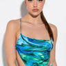 Front View Limelight Cowl Neck Satin Crop Tank