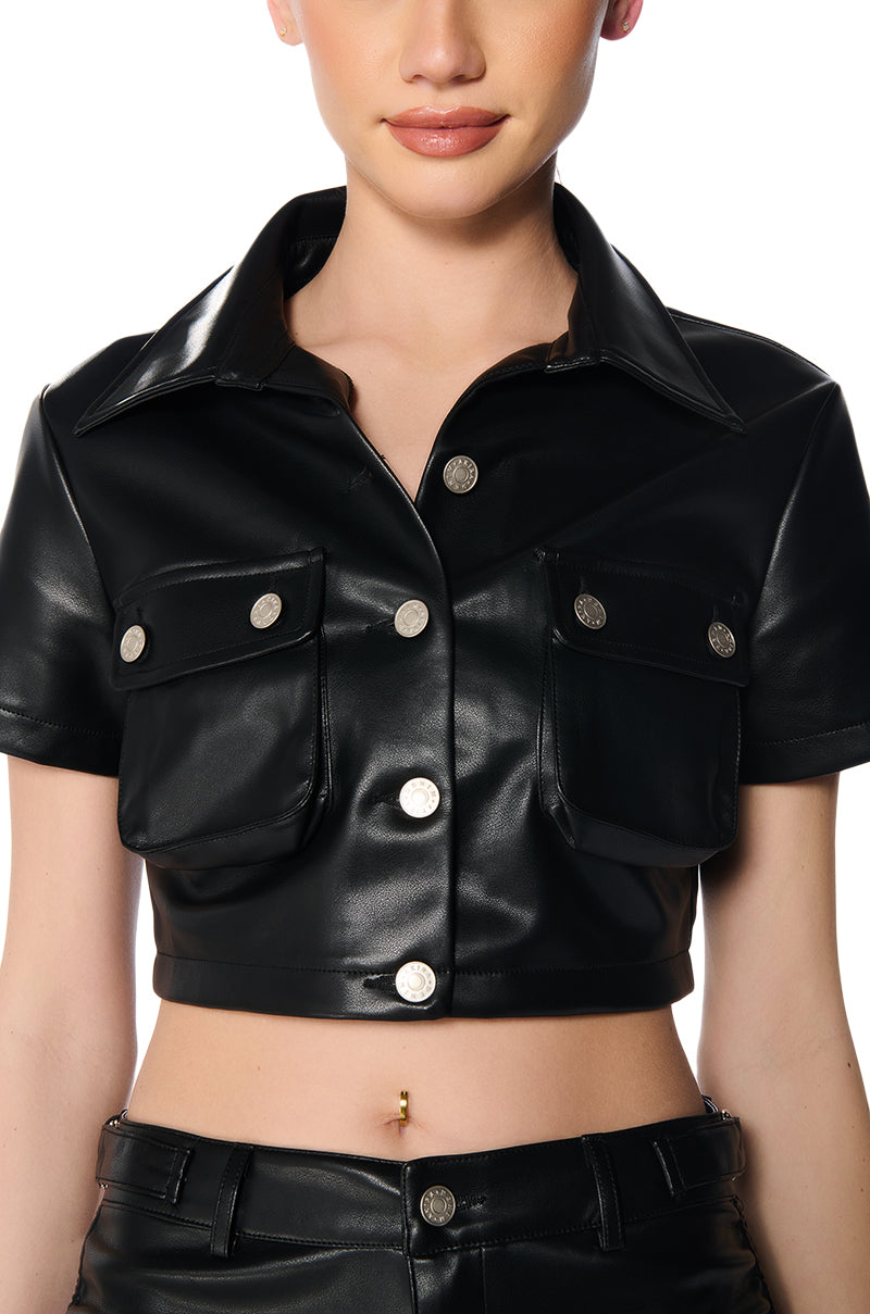 Extra View Limited Edition Faux Leather Button Down Shirt