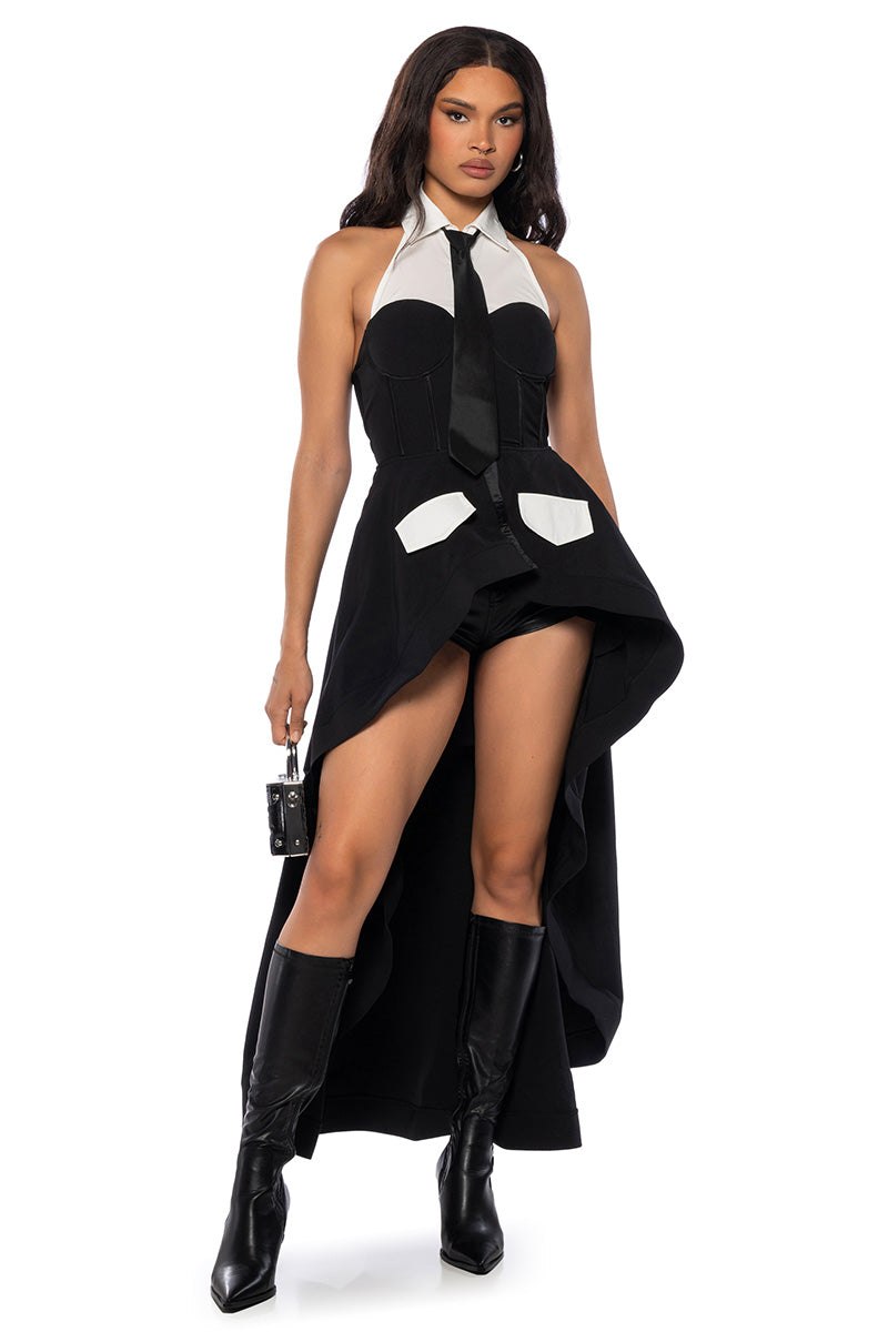 Front View Limited Edition Tie Detail Long Sleeveless Blouse