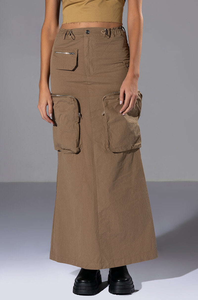 Front View Limited Vibe Cargo Maxi Skirt