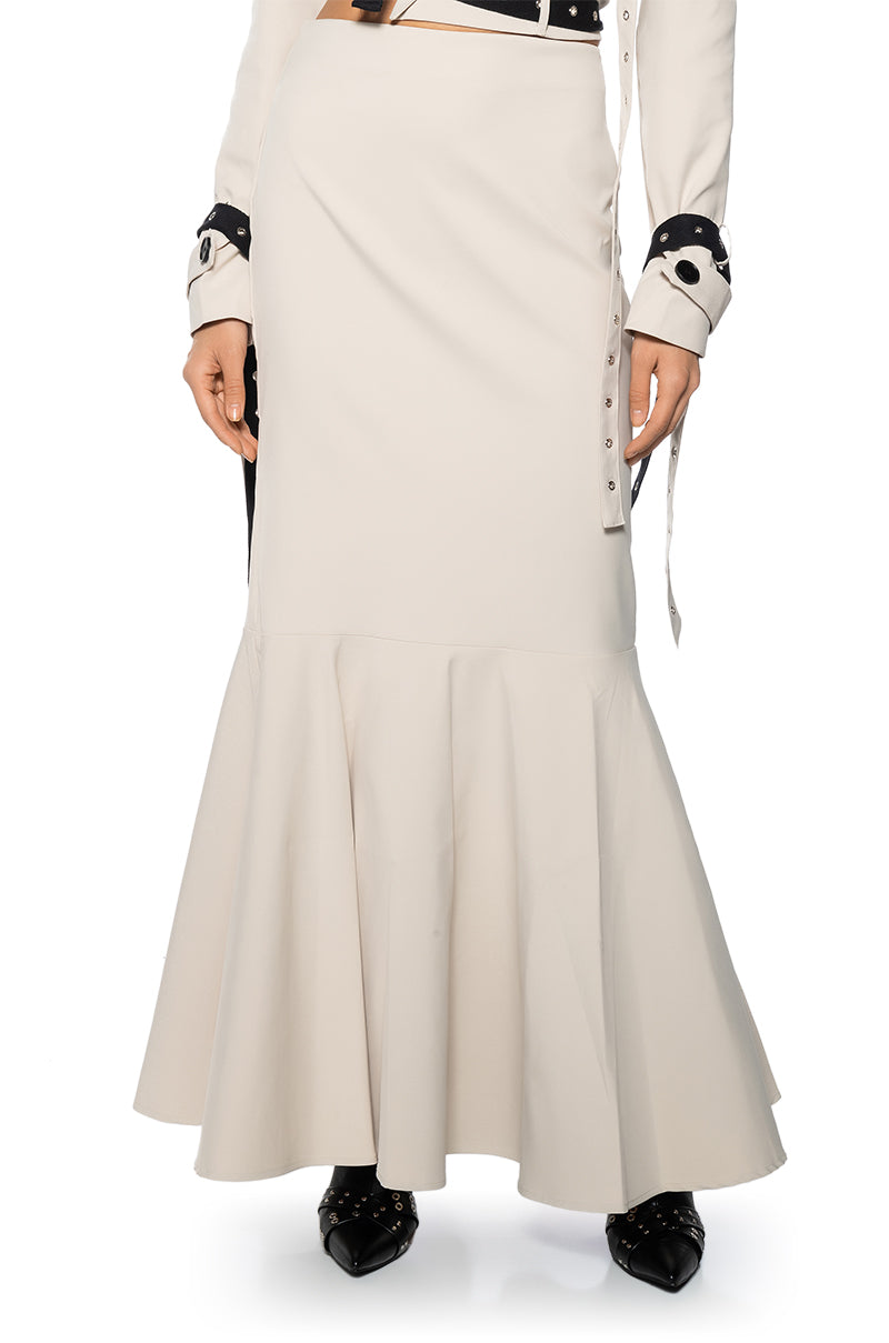 Front View Linden Fitted Trumpet Maxi Skirt