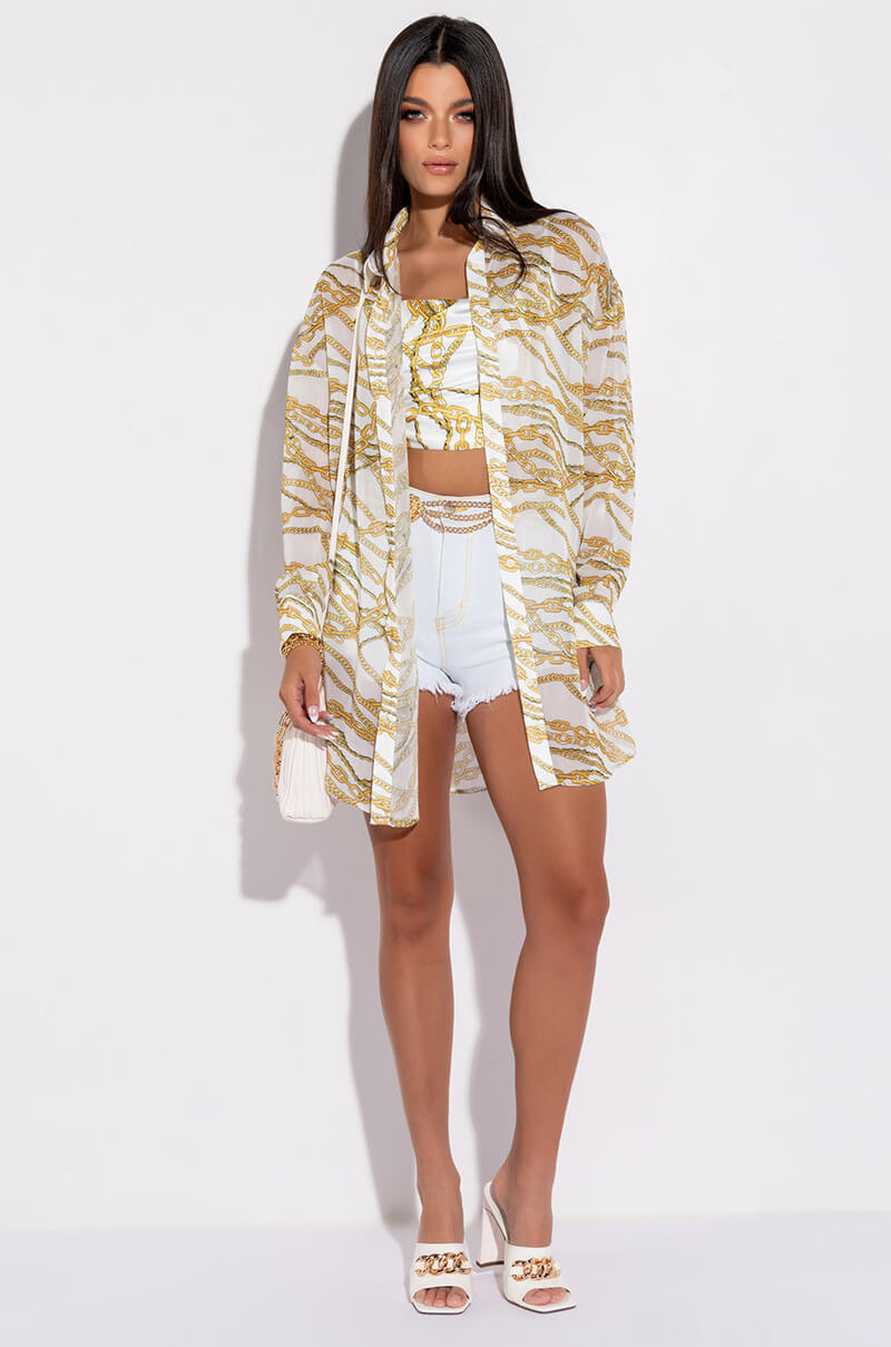 Side View Link Up Oversized Chiffon Button Down