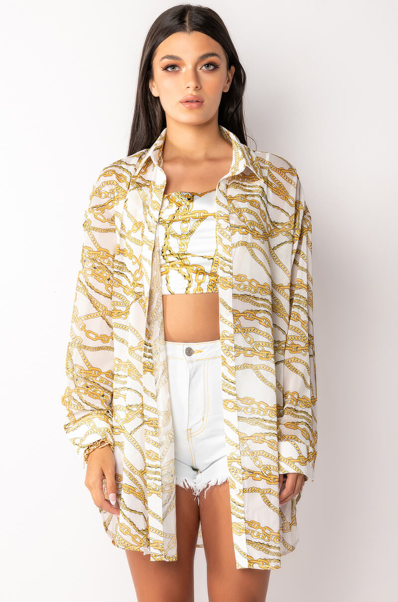 Detail View Link Up Oversized Chiffon Button Down