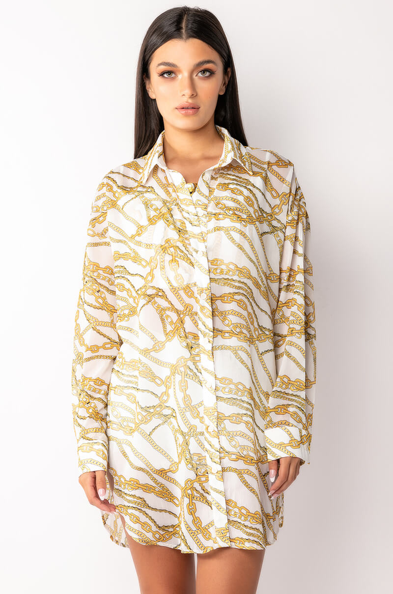 Full View Link Up Oversized Chiffon Button Down