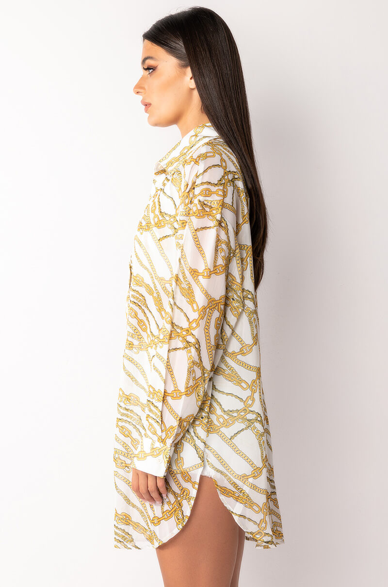 Extra View Link Up Oversized Chiffon Button Down