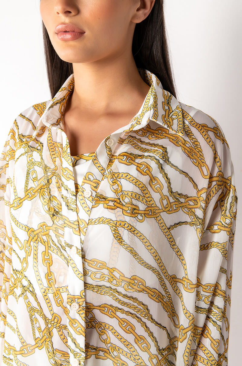 Extra View Link Up Oversized Chiffon Button Down